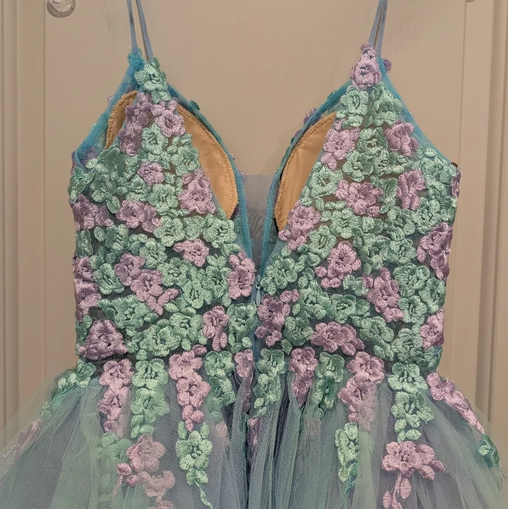 Jovani Multi Floral Embroidered Bodice Tulle Mini Dress Size 4 - Picture 6 of 11